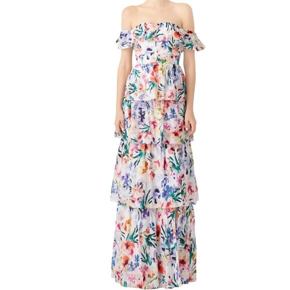 Amanda Uprichard Floral Ruffle Venezia Gown Size Small - Picture 1 of 8